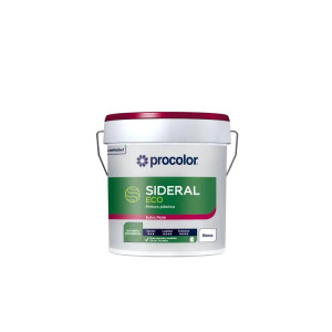 Envase de pintura plástica extra mate Sideral Eco sobre fondo gris, perfecta para interiores limpios y sin olor Envase de pintura plástica extra mate Sideral Eco sobre fondo gris, perfecta para interiores limpios y sin olor
