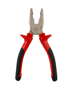 Alicate multiuso con mango antideslizante rojo y negro, ideal para reparaciones rápidas en casa