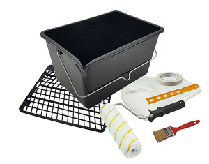 Kit de pintura completo para paredes y techos con cubeta, rodillo, brocha y accesorios Kit de pintura completo para paredes y techos con cubeta, rodillo, brocha y accesorios
