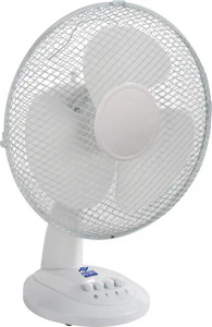 Ventilador de sobremesa oscilante blanco con 3 velocidades y rejilla de seguridad