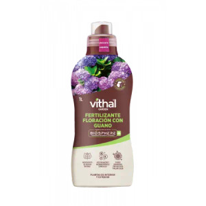 Envase de 1 litro de fertilizante para floración con guano y bioestimulante para plantas de interior y exterior
