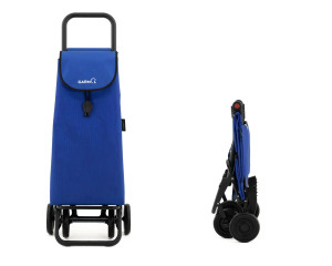 Carro de compra con 4 ruedas desplegado y plegado, color azul, fácil de guardar Carro de compra con 4 ruedas desplegado y plegado, color azul, fácil de guardar