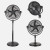 Ventilador 3 en 1 AIFOS negro mostrado en sus configuraciones de pie, sobremesa y pared