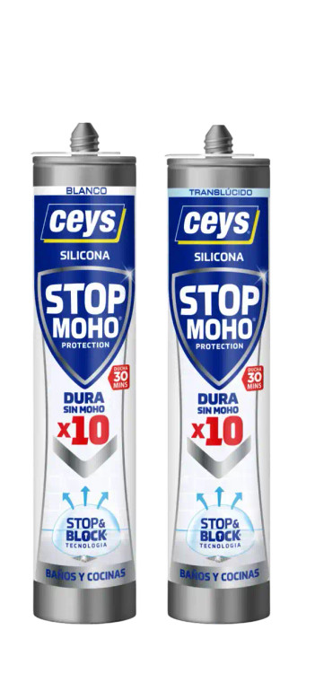 Variación de cartuchos Stop Moho X10 en color blanco y translúcido para baños y cocinas