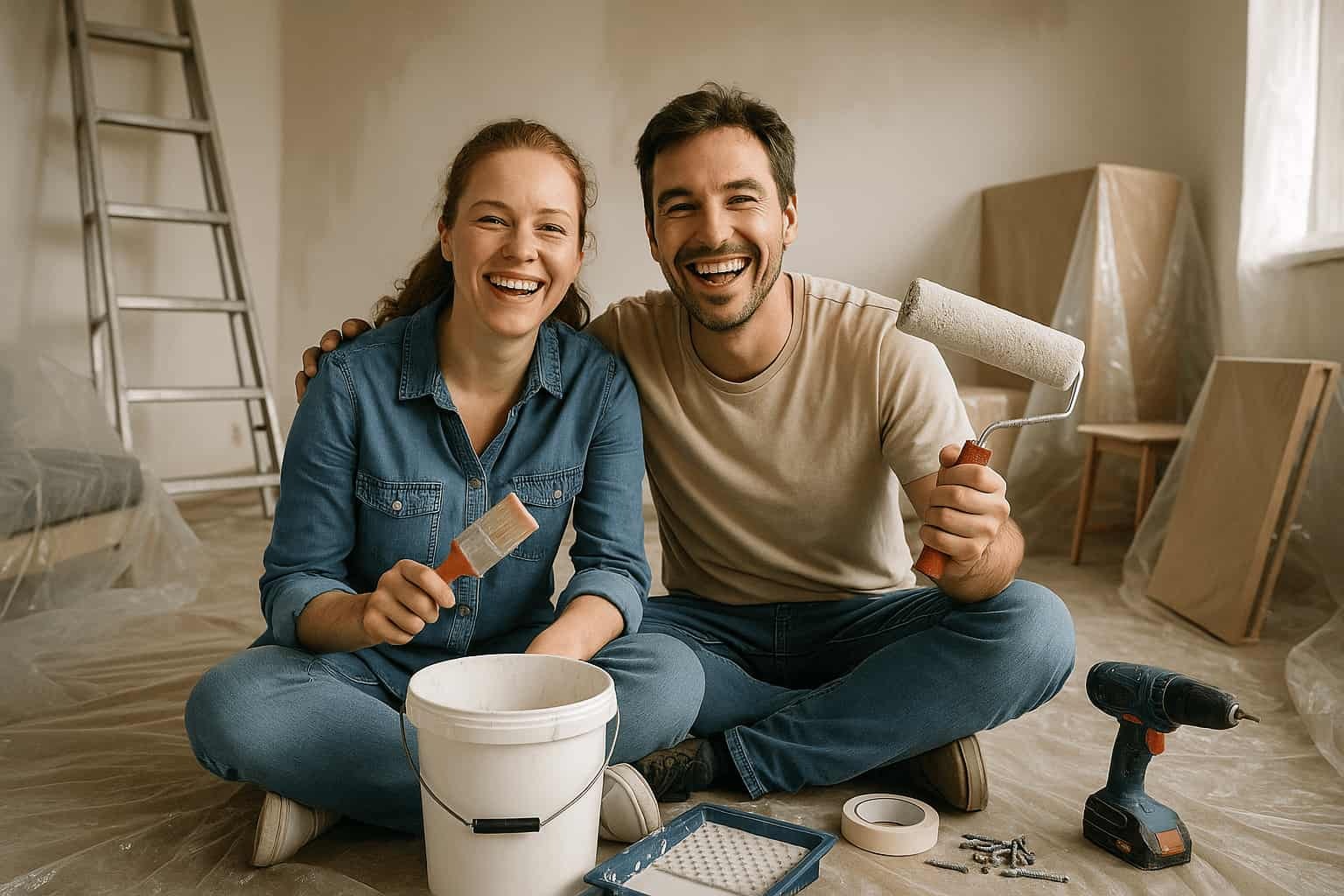 Pareja remodelando su habitación