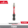 Milwaukee SHOCKWAVE T20 TORX 2 In. Power Impact Screwdriver Bit (2-Pack)