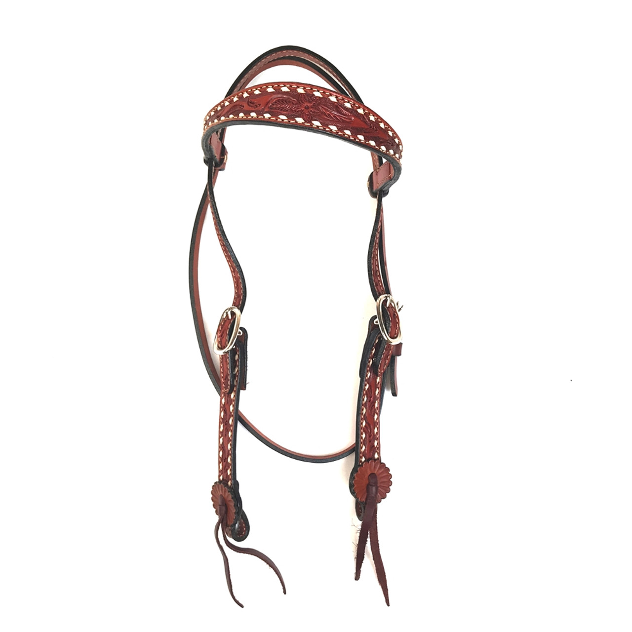 Old Timer Headstall, AA Tooling, White Buckstitch (Red)