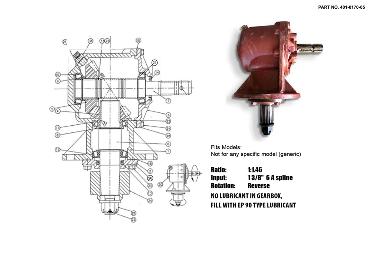 GEARBOX 75HP, Ratio 1:1.46, 1 3/8" 6 A Spline Input, Reverse Rotation