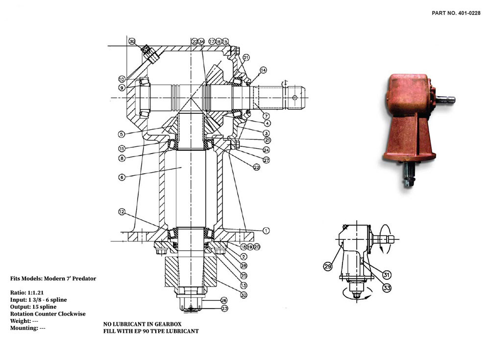 GEARBOX 401-0228, Ratio 1:1.21, 1 3/8