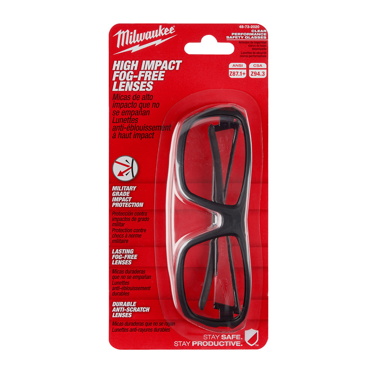 Milwaukee Safety Glasses – 3-Pack Clear Anti-Scratch Lenses – Half Frame – 48-73-2052