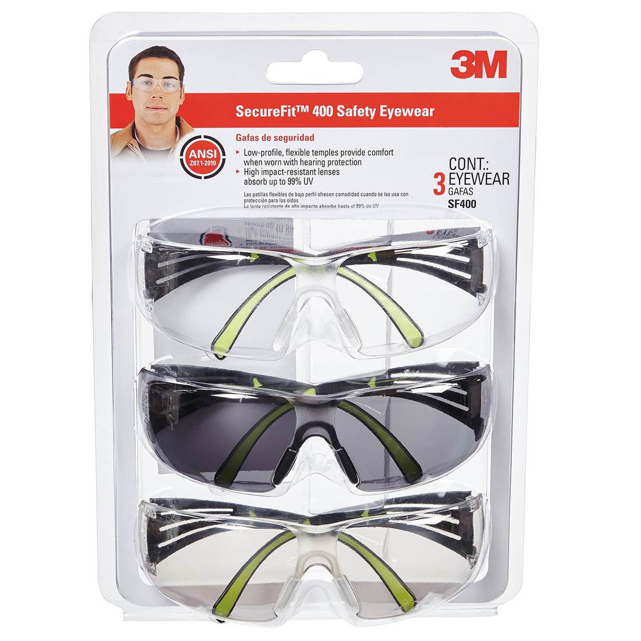 3M SecureFit 400 Safety Eyewear - 3 Pack Multi
