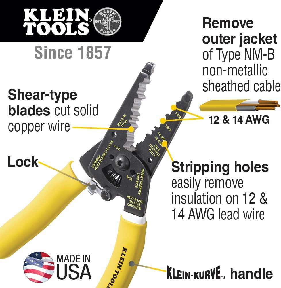 Klein 7-3/4 In. 12/2 and 14/2 AWG Solid Kurved NM Wire Stripper
