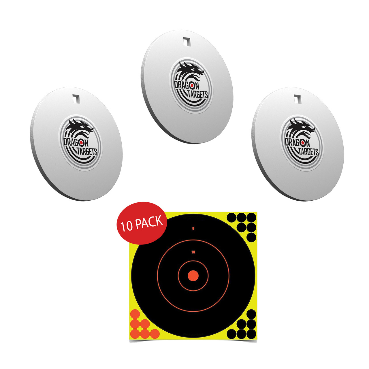 Dragon Targets AR500 Steel 8" X 3/8" Round Targets & 12" X 12" Reactive Bullseye Targets Bundle