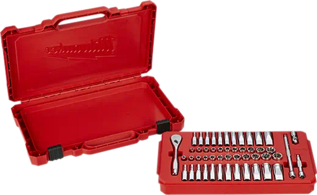 Milwaukee Standard/Metric 1/4 In. Drive 6-Point Ratchet & Socket Set (50-Piece)