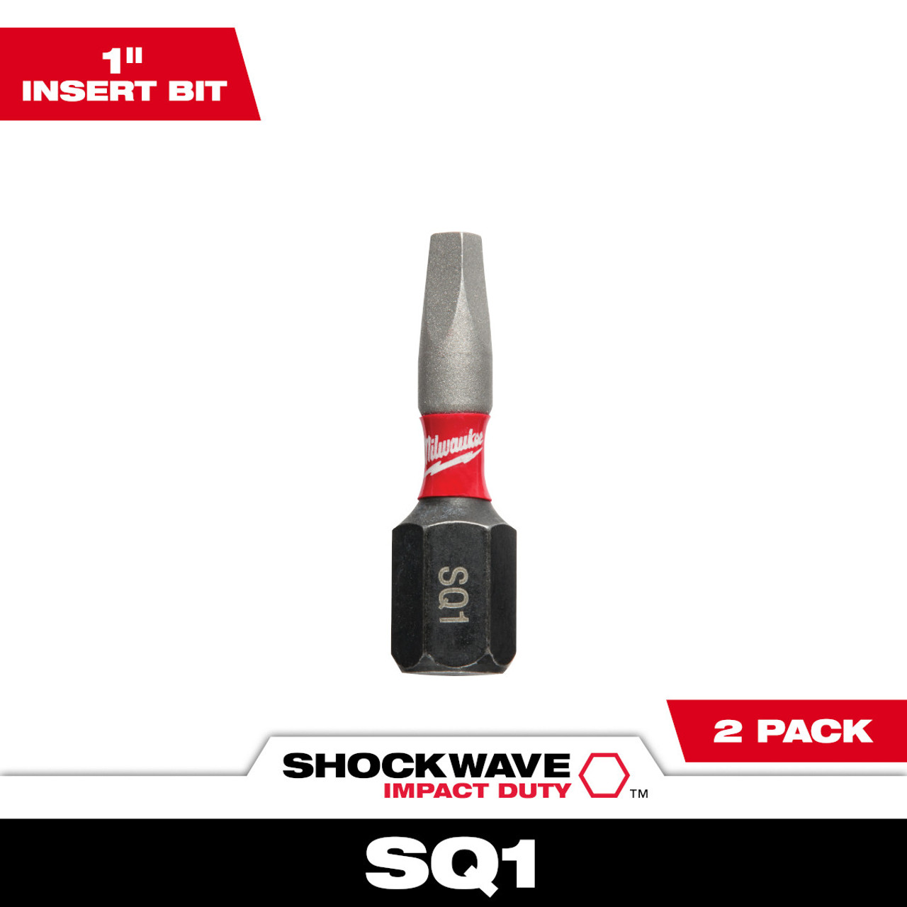 Milwaukee SHOCKWAVE #1 Square Recess 1 In. Insert Impact Screwdriver Bit (2-Pack)