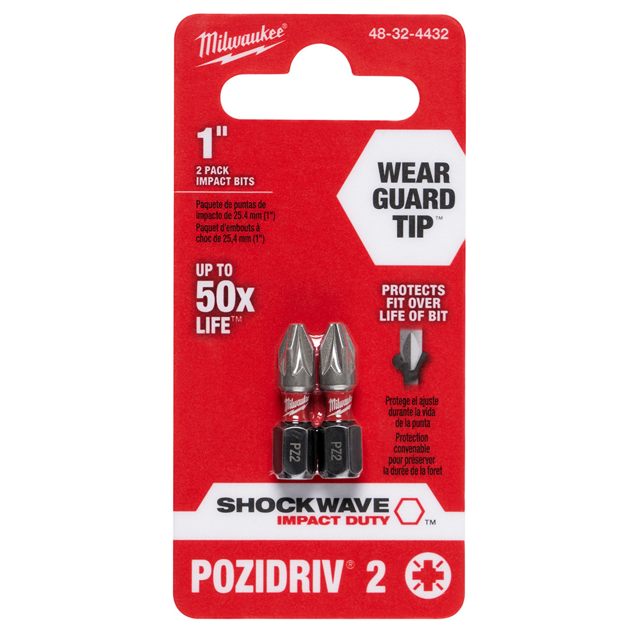 Milwaukee Shockwave 1" Impact Pozidriv #2 Insert Bits (2-Pack)