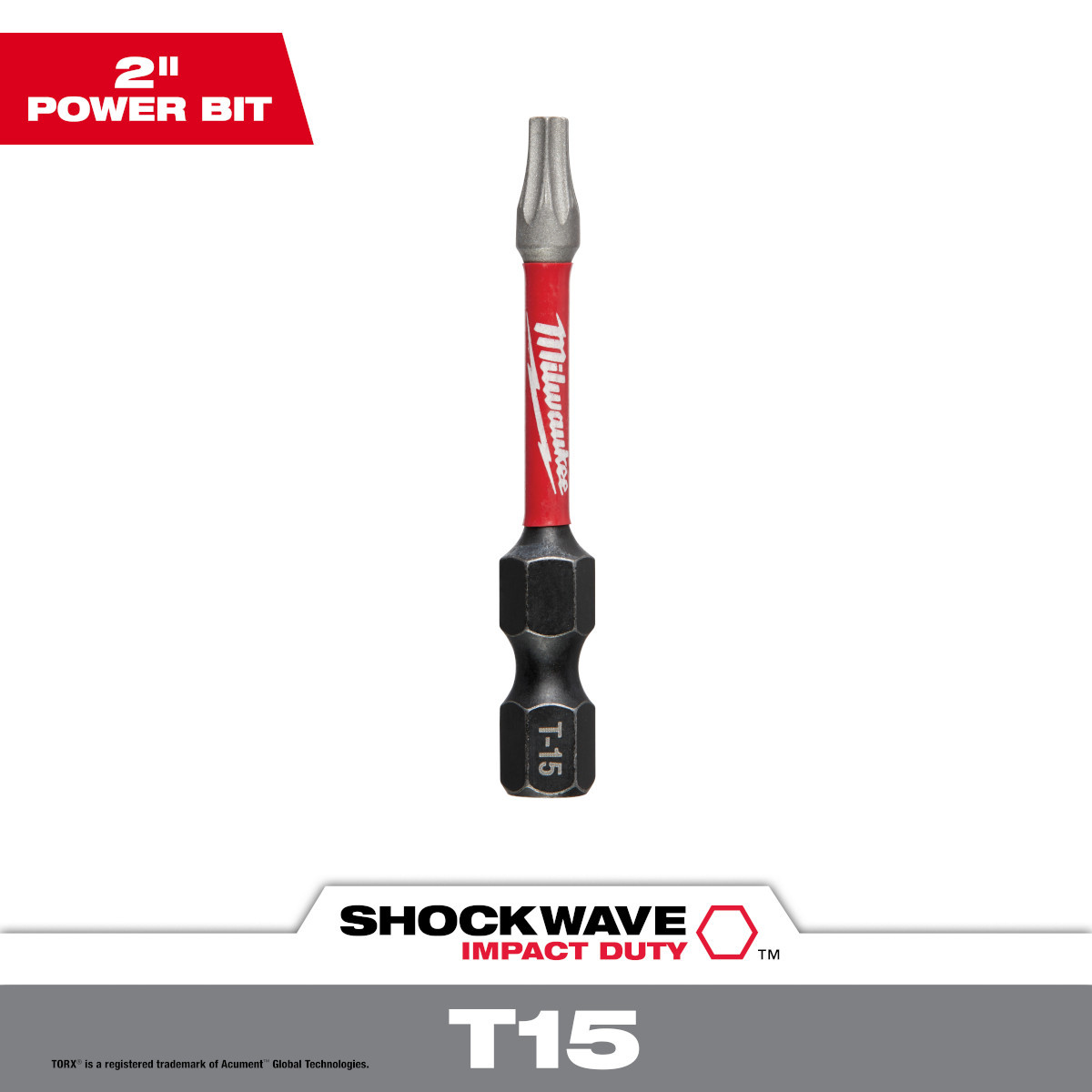 Milwaukee SHOCKWAVE T15 TORX 2 In. Power Impact Screwdriver Bit