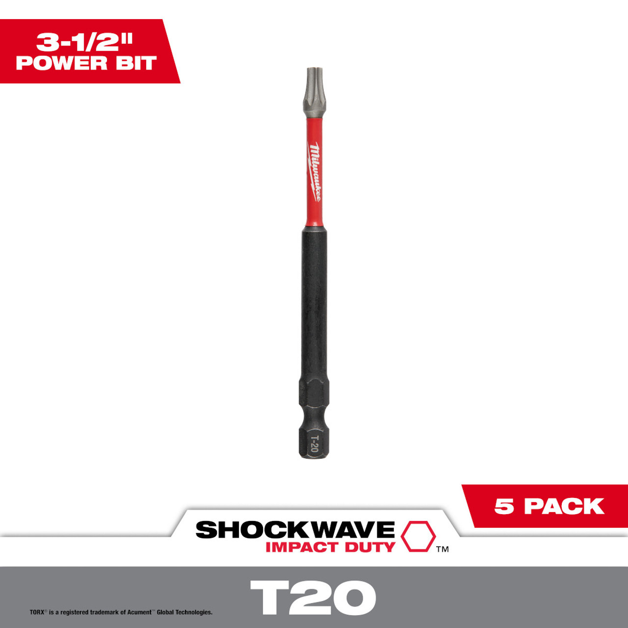 Milwaukee SHOCKWAVE Impact Duty 3-1/2 in. T20 Torx Alloy Steel Screw Driver Bit (5-Pack)