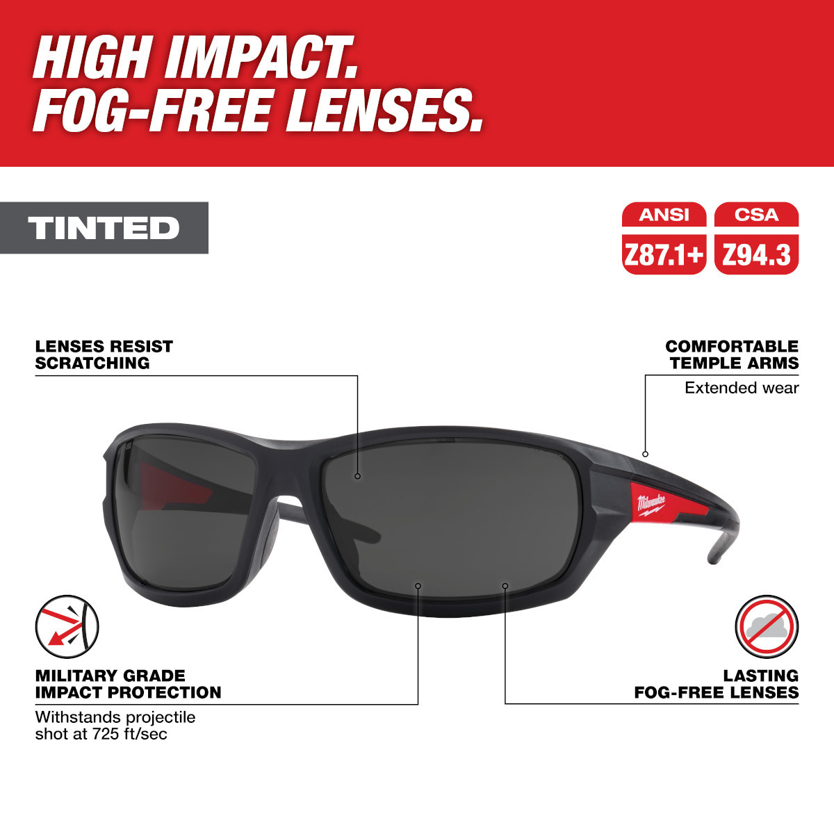 Milwaukee 48-73-2026 Tinted Safety Glasses – High Performance Eye Protection