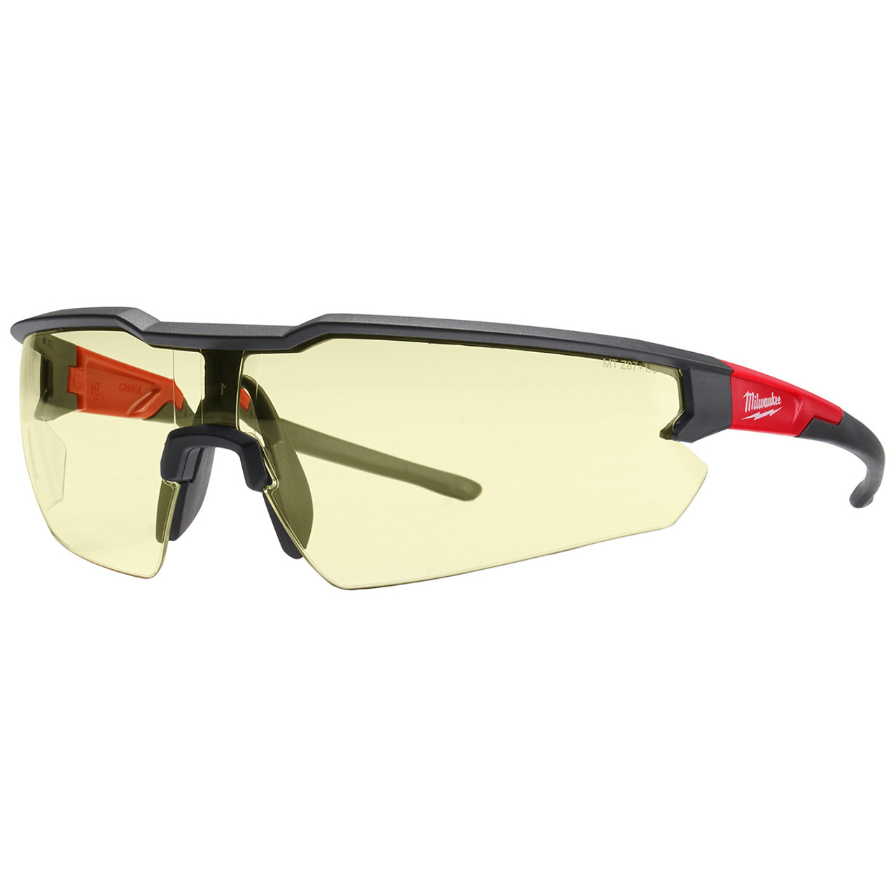 Milwaukee Red & Black Frame Safety Glasses with Yellow Fog-Free Lenses