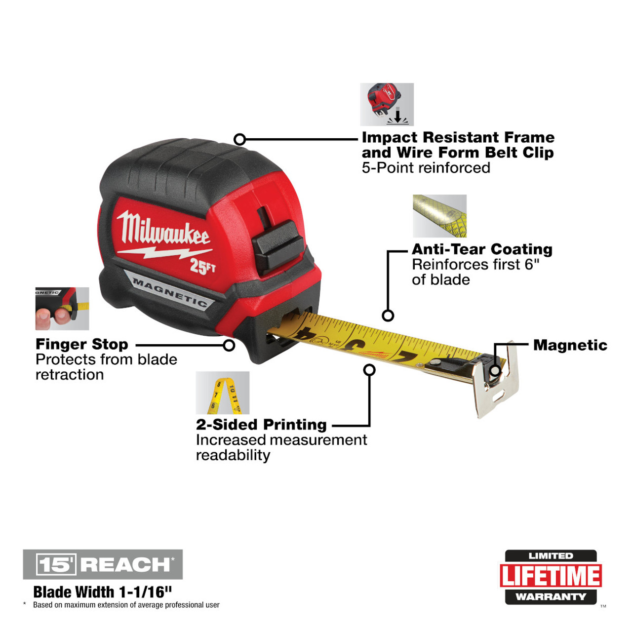 Milwaukee 25 ft. Compact Wide Blade Magnetic Tape Measure