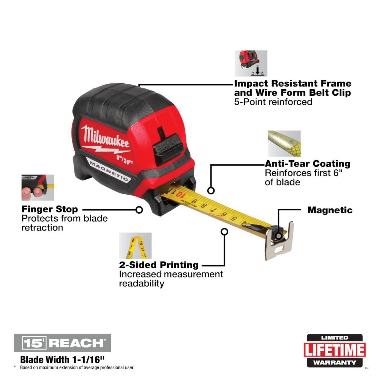 Milwaukee 8m/26 ft. Magnetic Compact Wide Blade Tape Measure