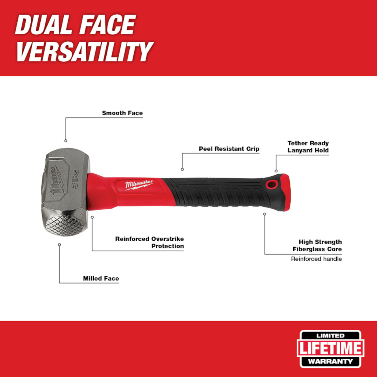 Milwaukee 3 Lb. Forged Steel Drilling Hammer with Fiberglass Handle