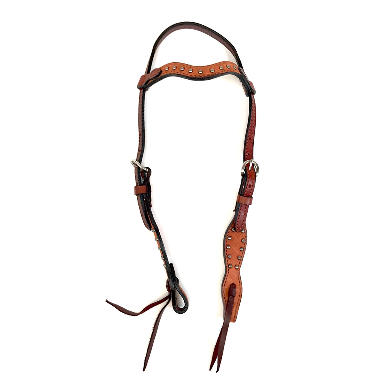 Slip Ear Headstall, Roughout Leather, Pewter Studs