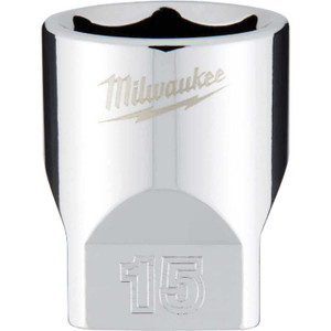 Milwaukee 1/4 In. Drive 15 mm 6-Point Shallow Metric Socket with FOUR FLAT Sides