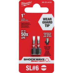 Milwaukee SHOCKWAVE #6 Slotted 1 In. Insert Impact Screwdriver Bit (2-Pack) Milwaukee SHOCKWAVE #6 Slotted 1 In. Insert Impact Screwdriver Bit (2-Pack)