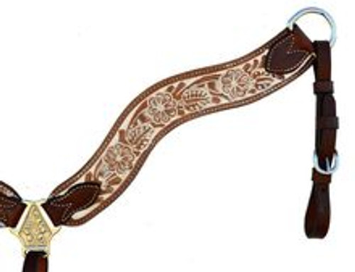 Premium Leather Breast Collar For Horses - Hand Crafted | Floral Tooled | Wave Style Premium Leather Breast Collar For Horses - Hand Crafted | Floral Tooled | Wave Style