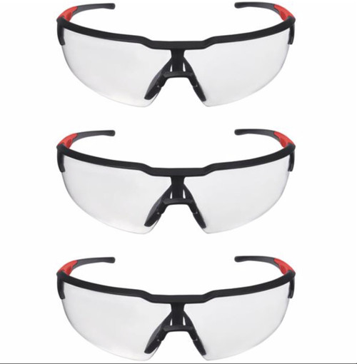 Milwaukee Red & Black Frame Safety Glasses with Clear Lenses (3-Pack)