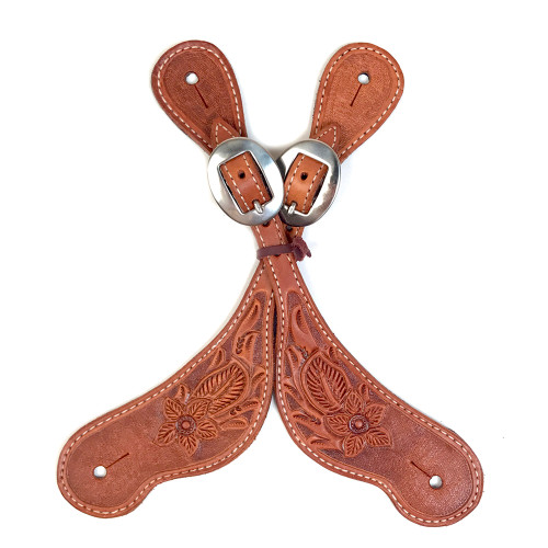 Elite Men's Spur Straps, Floral Tooling (Russet)