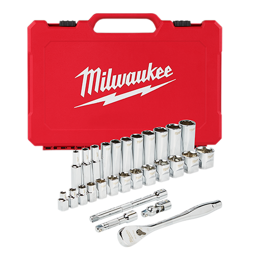 Milwaukee Standard 3/8 In. Drive 6-Point Ratchet & Socket Set (28-Piece) Milwaukee Standard 3/8 In. Drive 6-Point Ratchet & Socket Set (28-Piece)