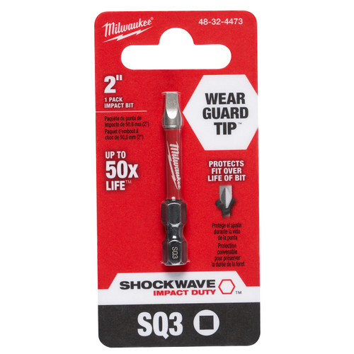 Milwaukee SHOCKWAVE #3 Square Recess 2 In. Power Impact Screwdriver Bit