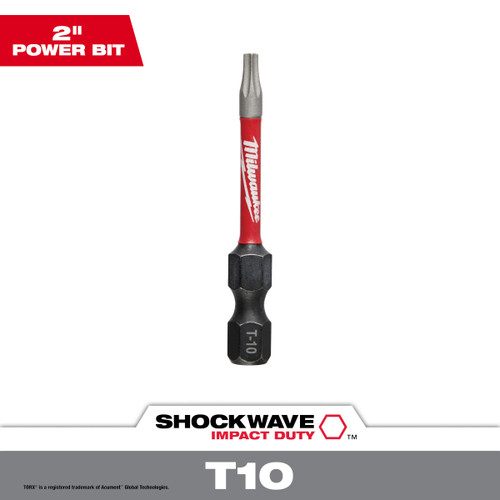 Milwaukee SHOCKWAVE T10 TORX 2 In. Power Impact Screwdriver Bit