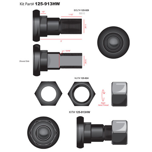 Blade Bolt Kit - 1-1/8" - Fits Sidewinder Models GB602, 722, 725, 842, RS160, RS213, FLEXWING 16 & 216