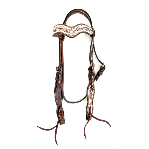 Wave-style Headstall, Roughout Leather w/ Floral Tooling (Ivory) Wave-style Headstall, Roughout Leather w/ Floral Tooling (Ivory)