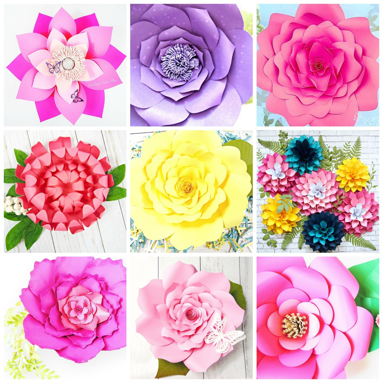 Set of 4 Large Flower Templates - Paper Flower Patterns- PDF and SVG -  Catching Colorflies