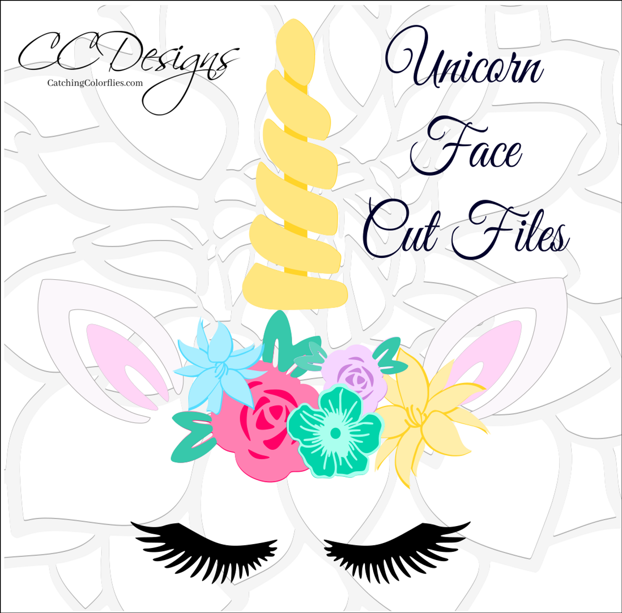 unicorn horn and face svg cut file set catching colorflies