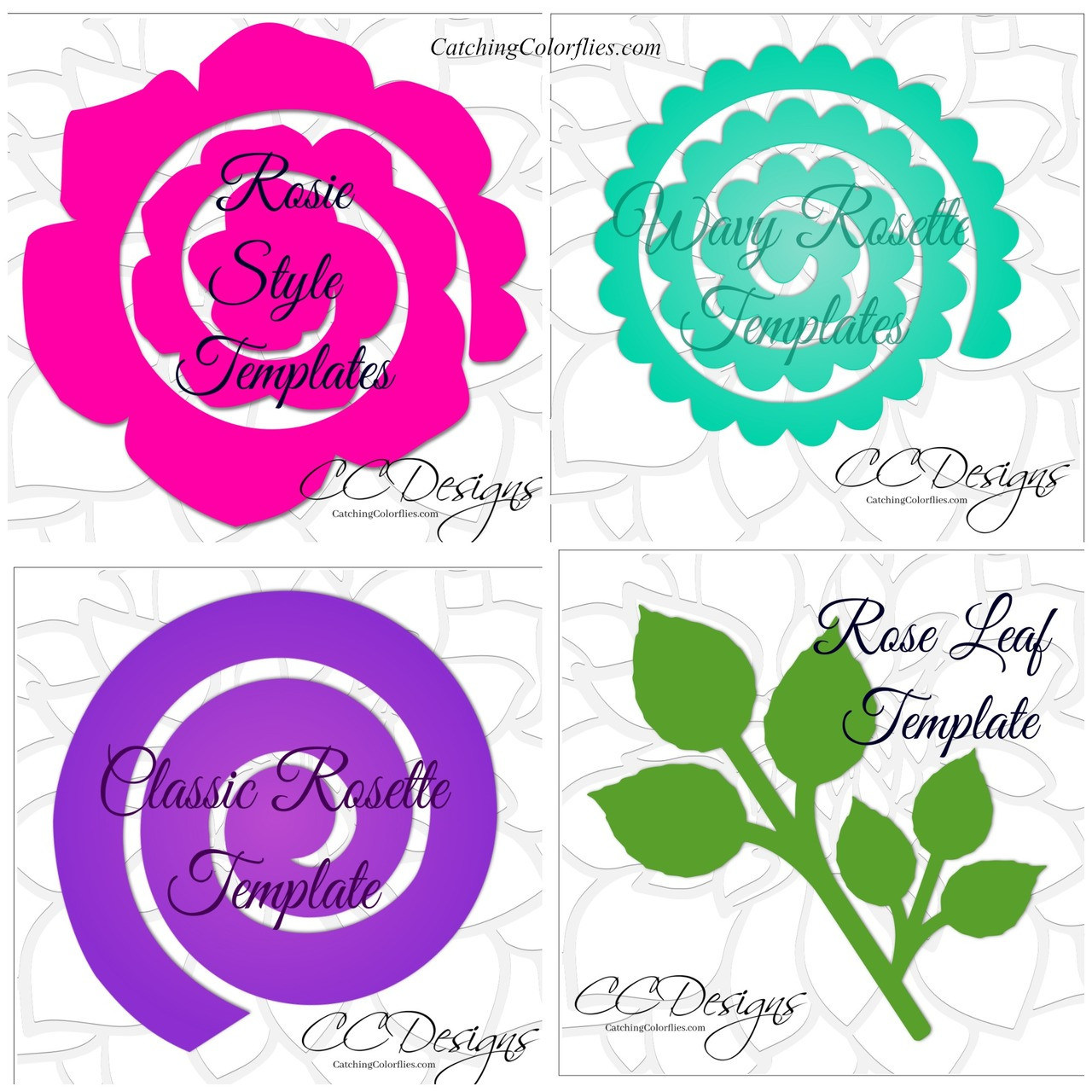 Giant Flower Template Set of 16 Flower Templates, plus Leaves, and Centers  - Catching Colorflies