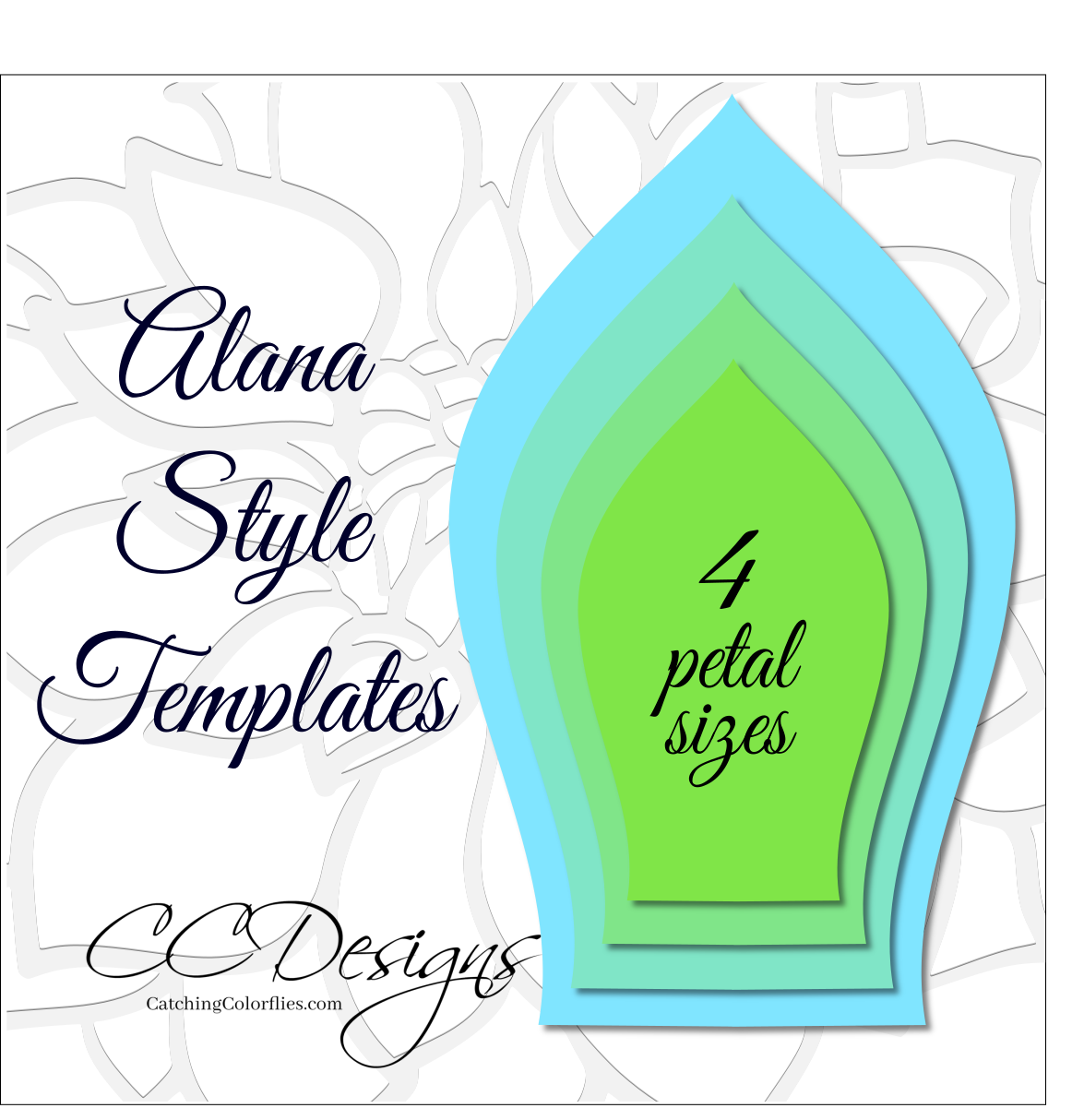 Set of 5 Large Giant Flower Templates Catching Colorflies