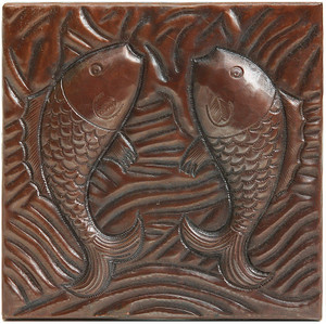 Pisces Fish hammered copper tile TL260 Pisces Fish hammered copper tile TL260