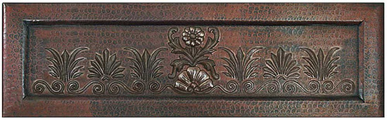 Copper farmhouse sink with blooming flowers design