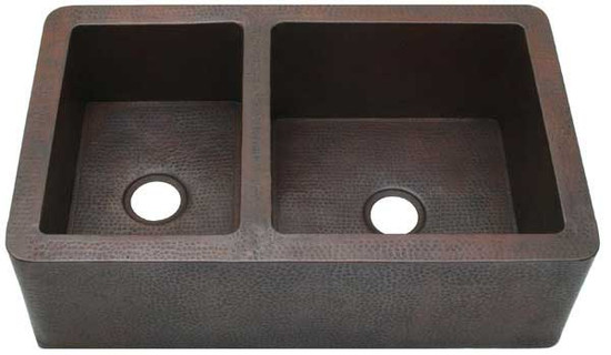 Full length double bowl copper kitchen apron sink
