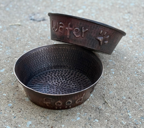 Hammered copper bowl 9" Food/Water Set