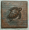 Hammered copper tile, sea turtle design