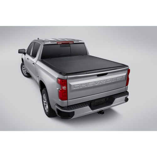 2019-2023 Chevrolet Silverado 1500 Soft Roll-Up Tonneau Cover w/ Bowtie Logo- Short Bed