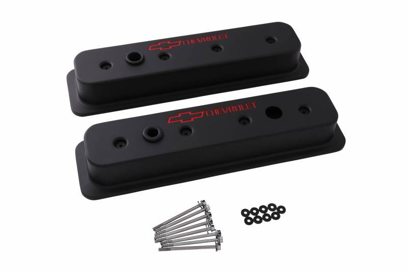 Aluminum Black Crinkle SBC Valve Covers Center Bolt Design
