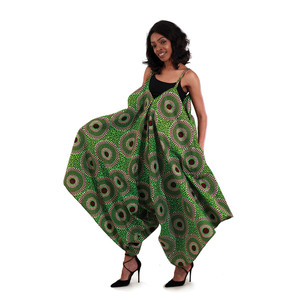 African Print Jumpsuit: Green Circles